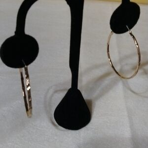 Gold tone hoop earrings pierced NWT textured 4cm (sku 188)